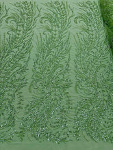 Dantela Couture Pisztácia virágmintával, gyöngyökkel és flitterekkel