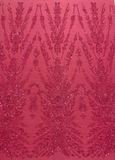 Dantela Couture Korallrózsaszín Szimmetrikus Mintával, Gyöngyökkel és Flitterekkel