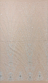 Dantela cu Model Liniar, cu Cristale, Perle Sidefate si Paiete