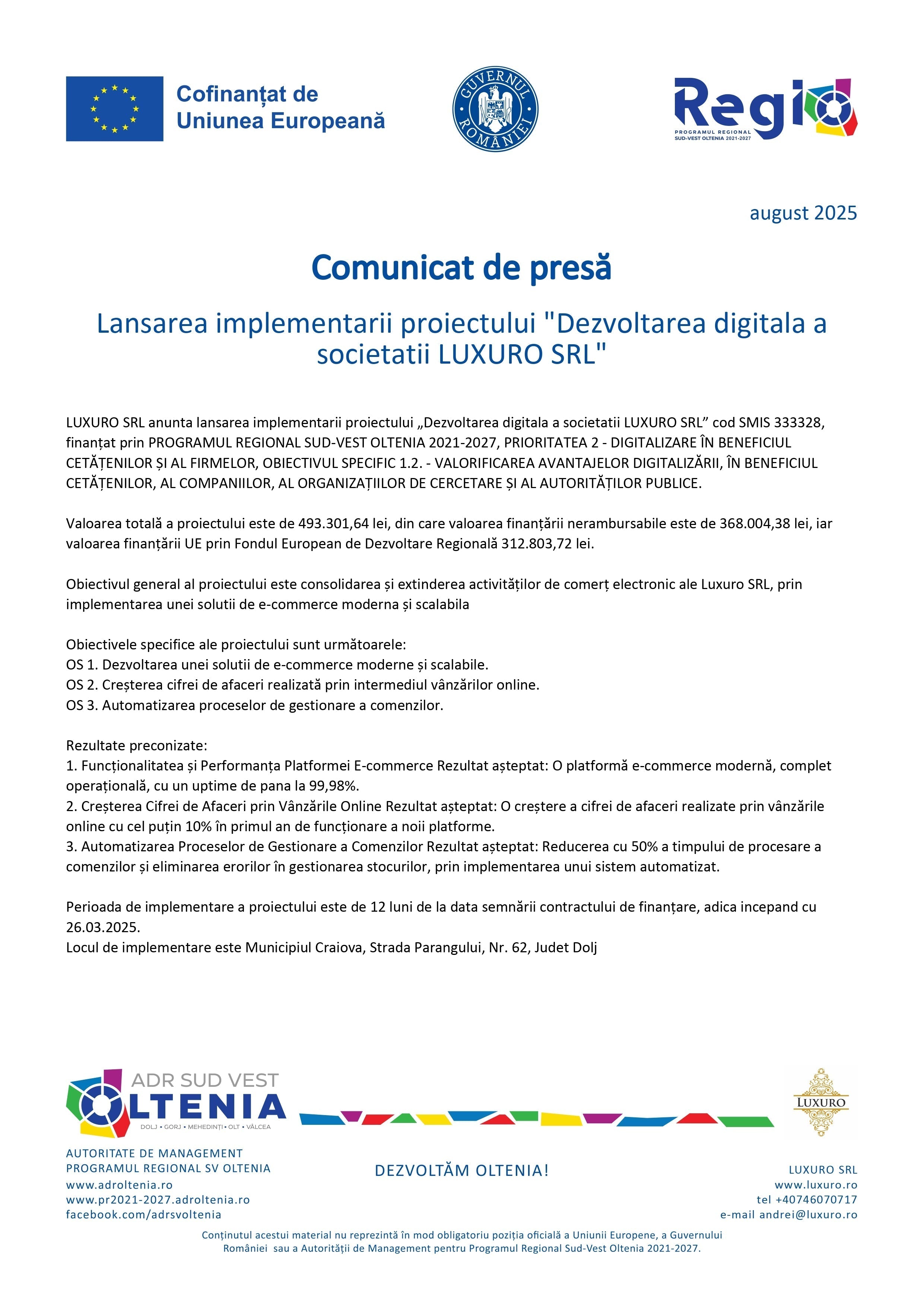 Lansarea implementarii proiectului 