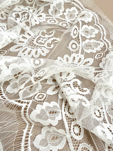 Dantela Bordura Dubla Chantilly Ivory - Cupon 3 m