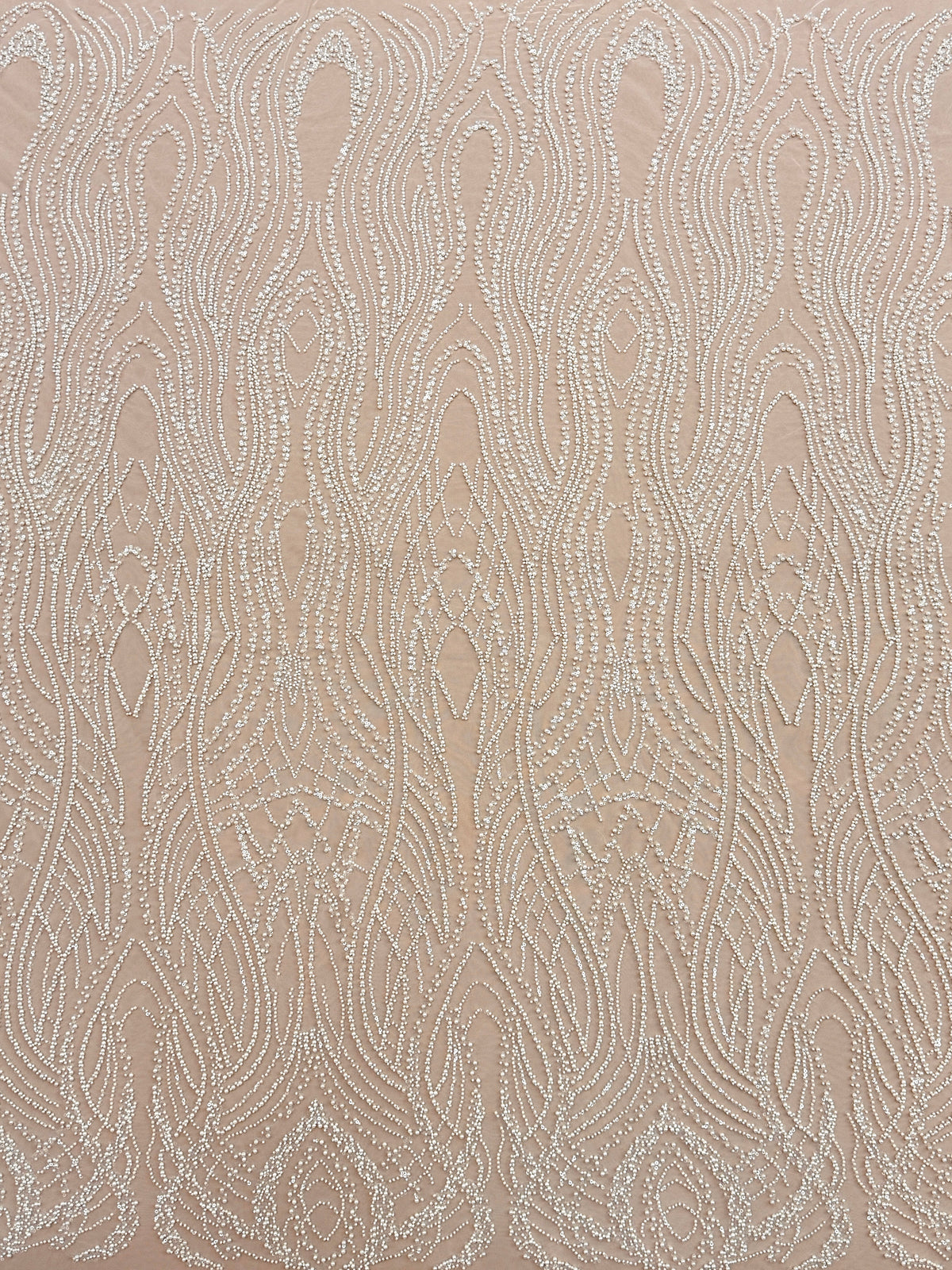 Cupon 1.50 m din Dantela Couture Ivory cu Perle, Margele si Paiete