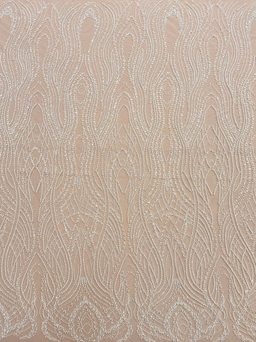 Cupon 1.50 m din Dantela Couture Ivory cu Perle, Margele si Paiete