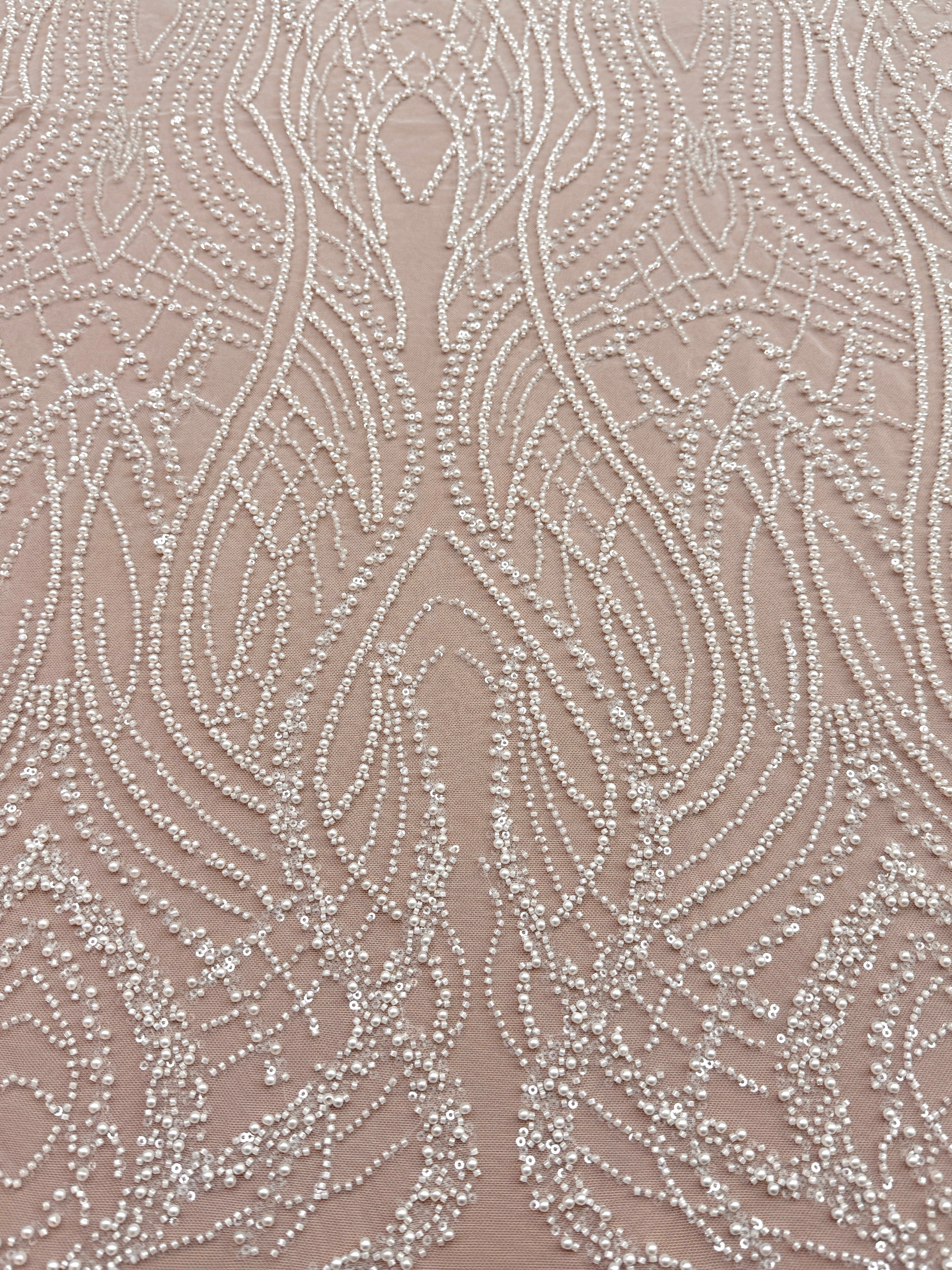 Dantela Couture Ivory cu Perle, Margele si Paiete