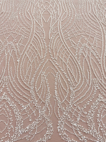 Dantela Couture Ivory cu Perle, Margele si Paiete