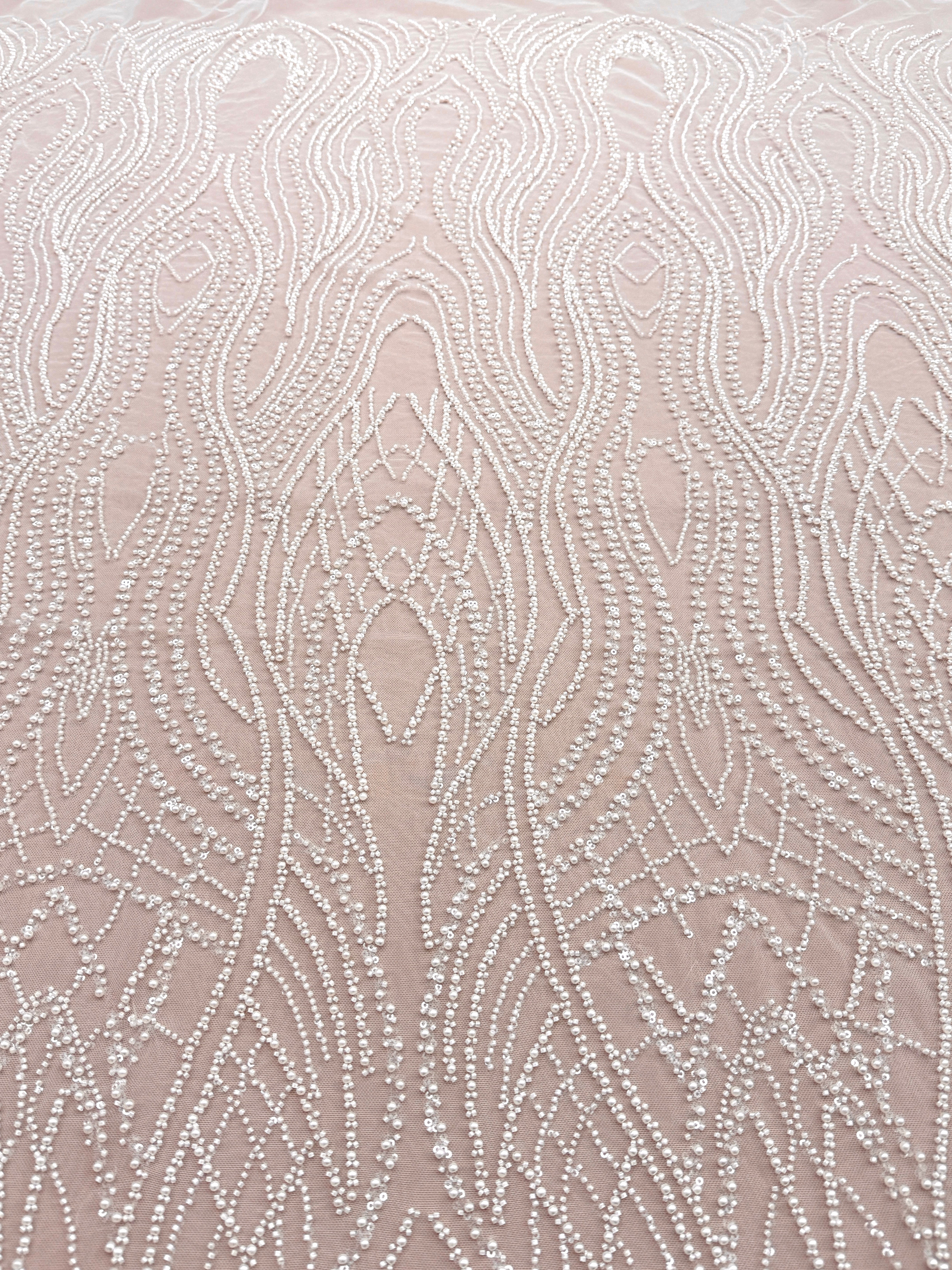 Dantela Couture Ivory cu Perle, Margele si Paiete