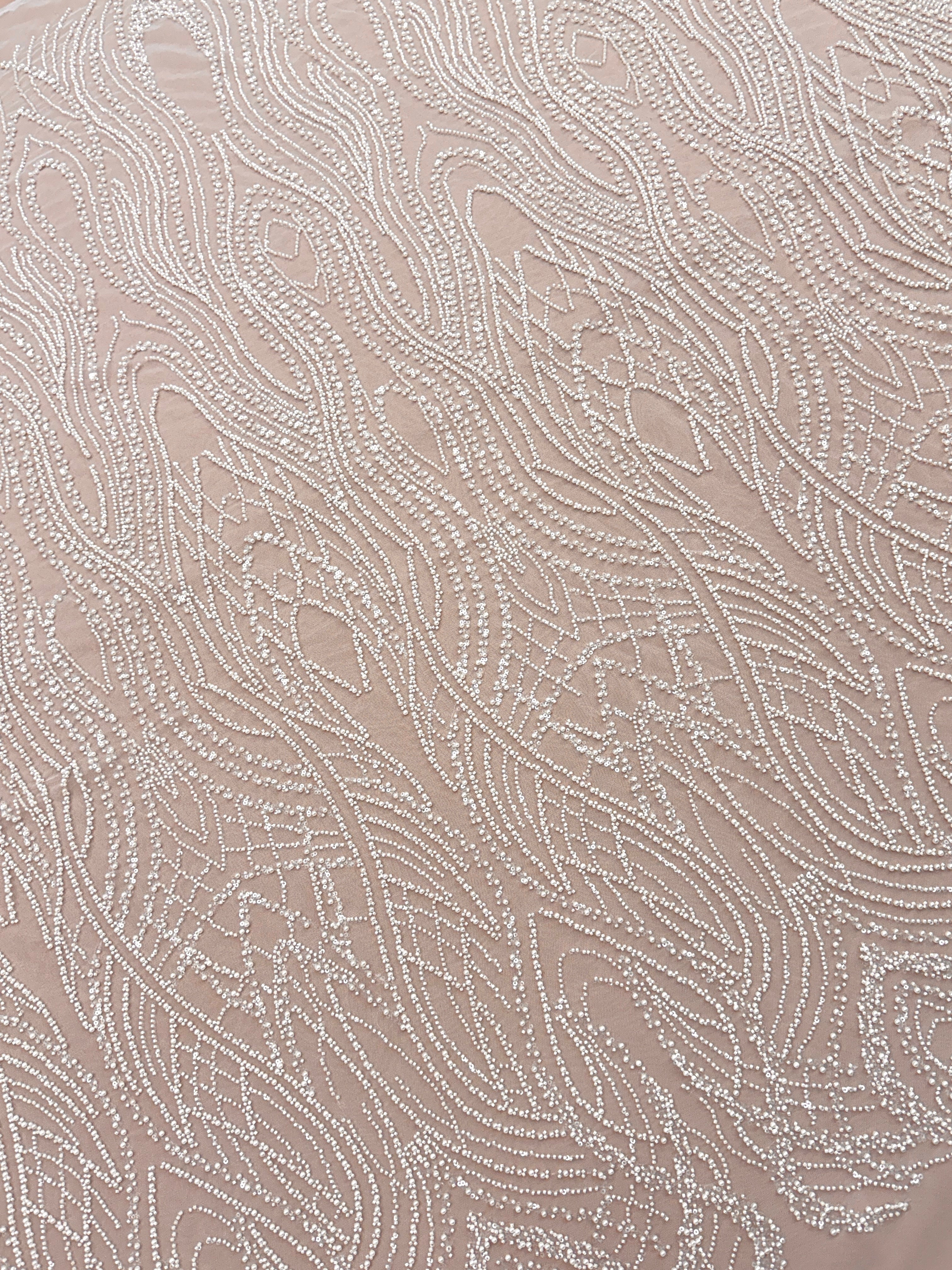 Dantela Couture Ivory cu Perle, Margele si Paiete