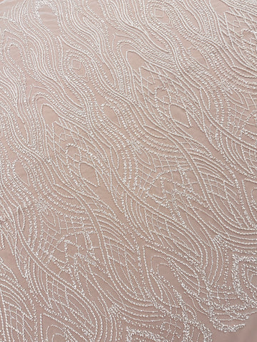 Dantela Couture Ivory cu Perle, Margele si Paiete