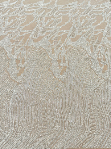 Dantela Couture Ivory cu Model Geometric, cu Margele si Paiete