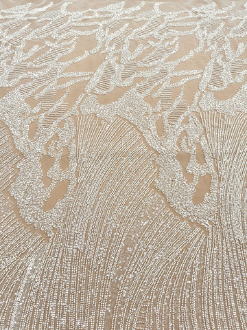 Dantela Couture Ivory cu Model Geometric, cu Margele si Paiete