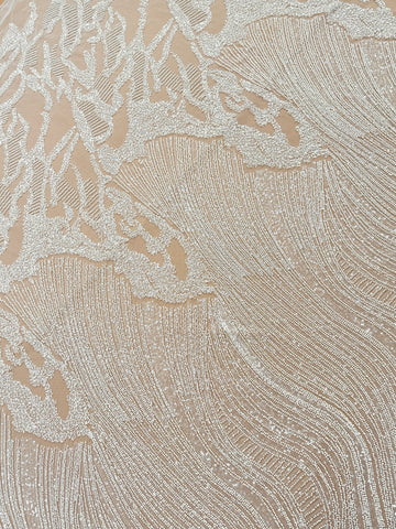 Dantela Couture Ivory cu Model Geometric, cu Margele si Paiete