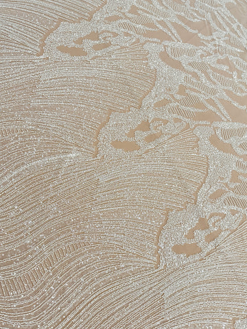 Dantela Couture Ivory cu Model Geometric, cu Margele si Paiete