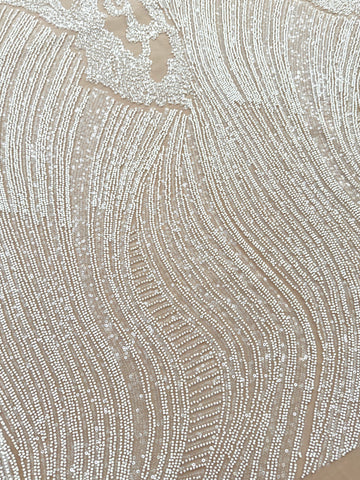 Dantela Couture Ivory cu Model Geometric, cu Margele si Paiete