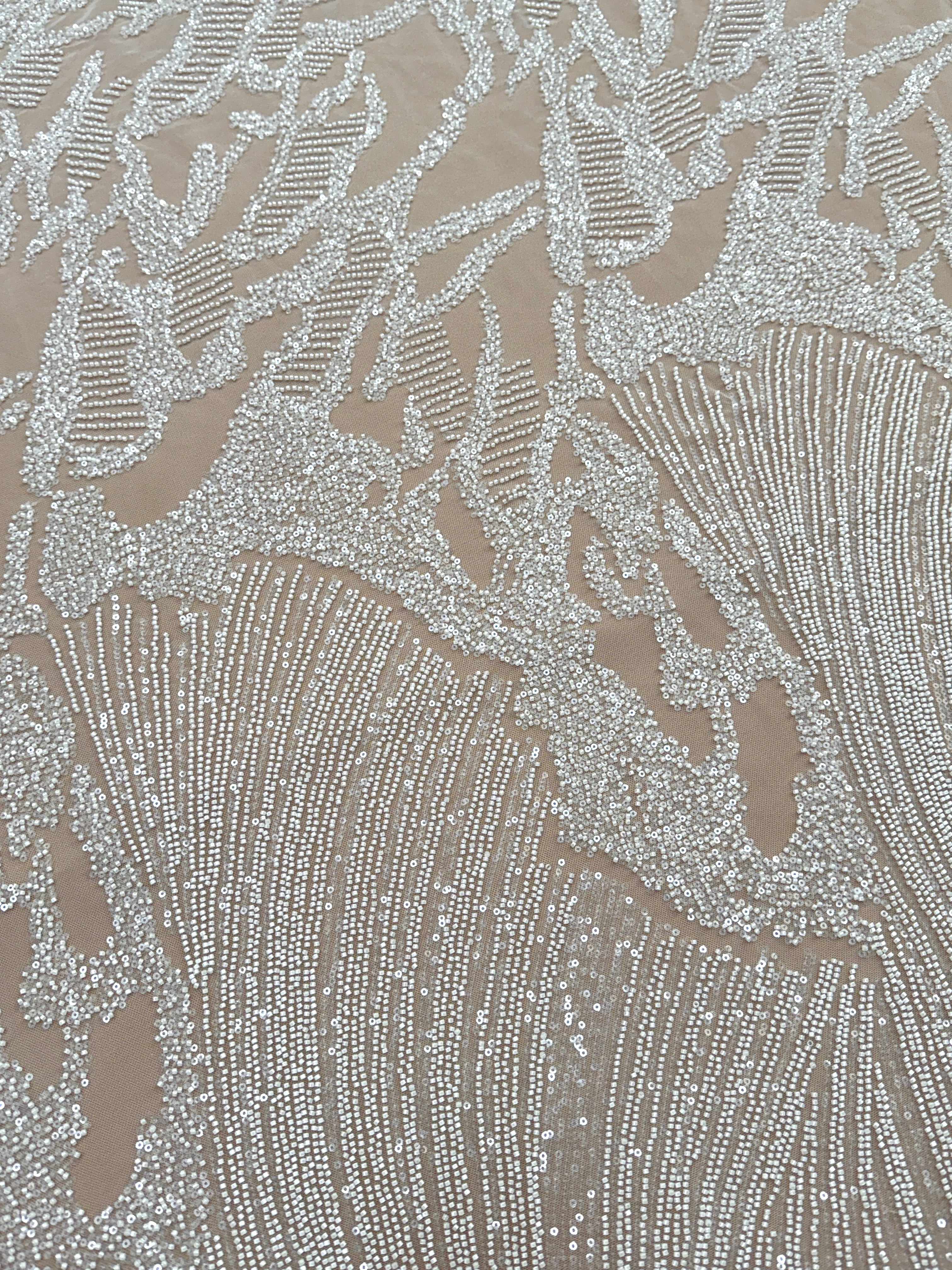 Dantela Couture Ivory cu Model Geometric, cu Margele si Paiete