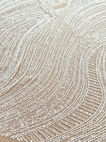 Dantela Couture Ivory cu Model Geometric, cu Margele si Paiete