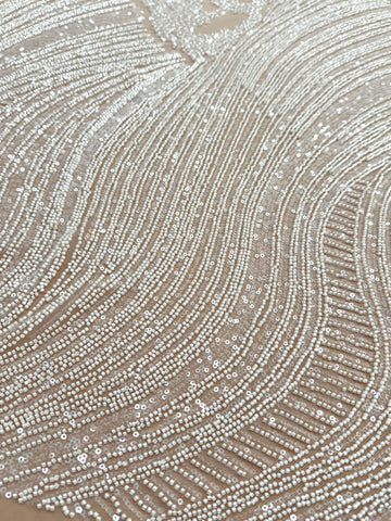 Dantela Couture Ivory cu Model Geometric, cu Margele si Paiete