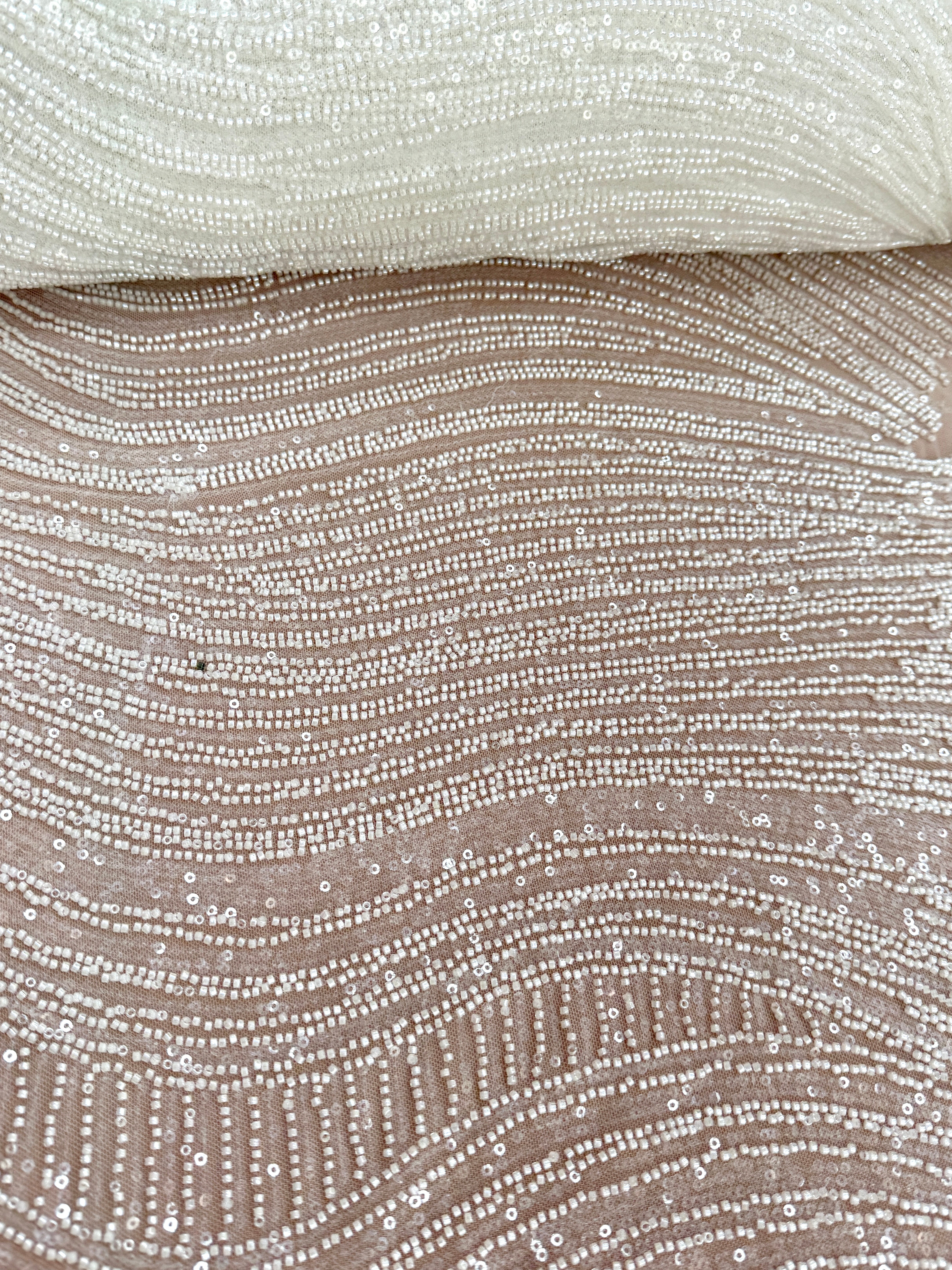 Dantela Couture Ivory cu Model Geometric, cu Margele si Paiete