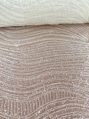 Dantela Couture Ivory cu Model Geometric, cu Margele si Paiete