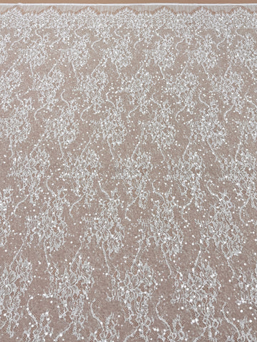 Dantela Chantilly Ivory cu Paiete - Cupon 3 m