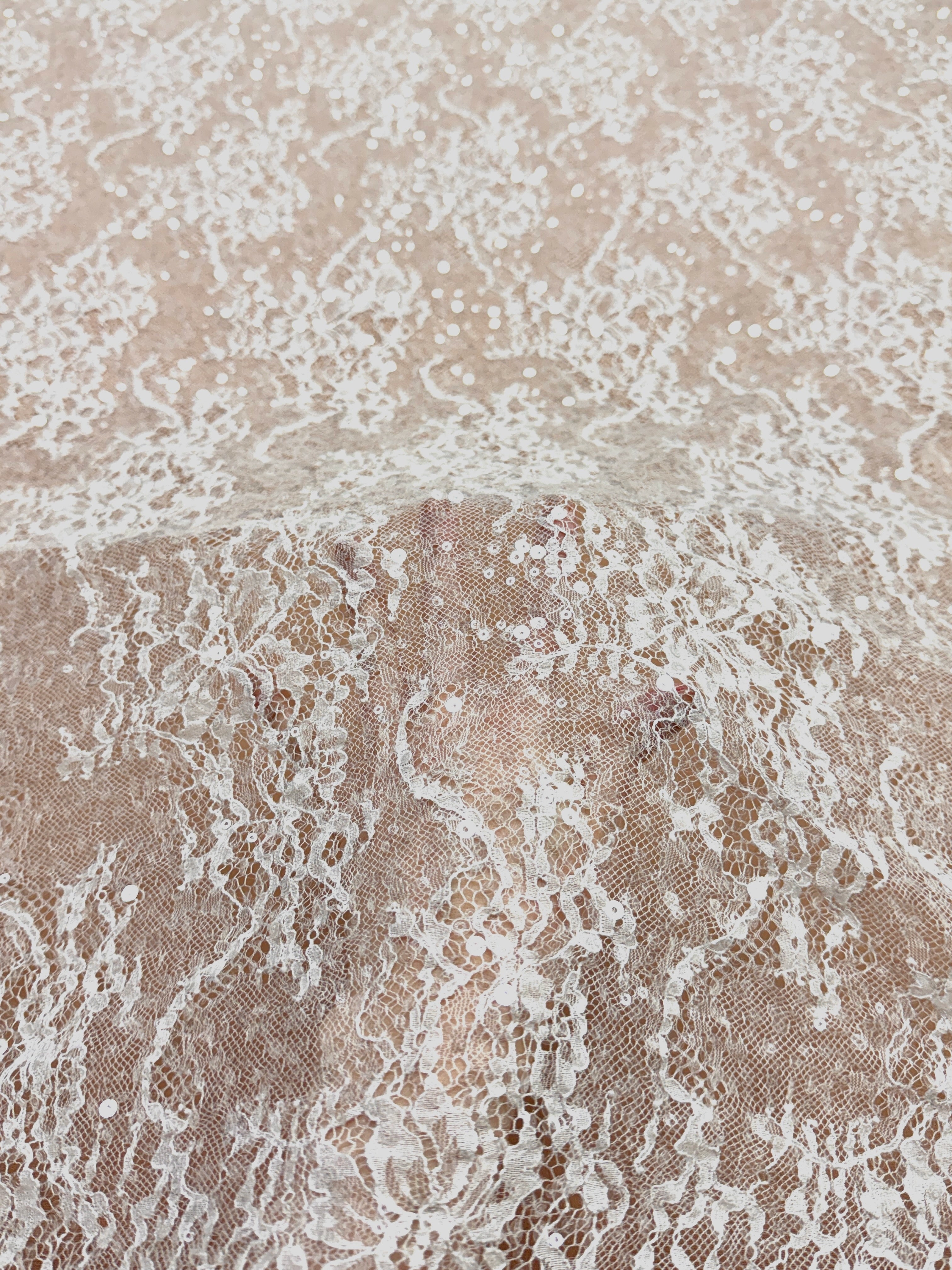 Dantela Chantilly Ivory cu Paiete - Cupon 3 m
