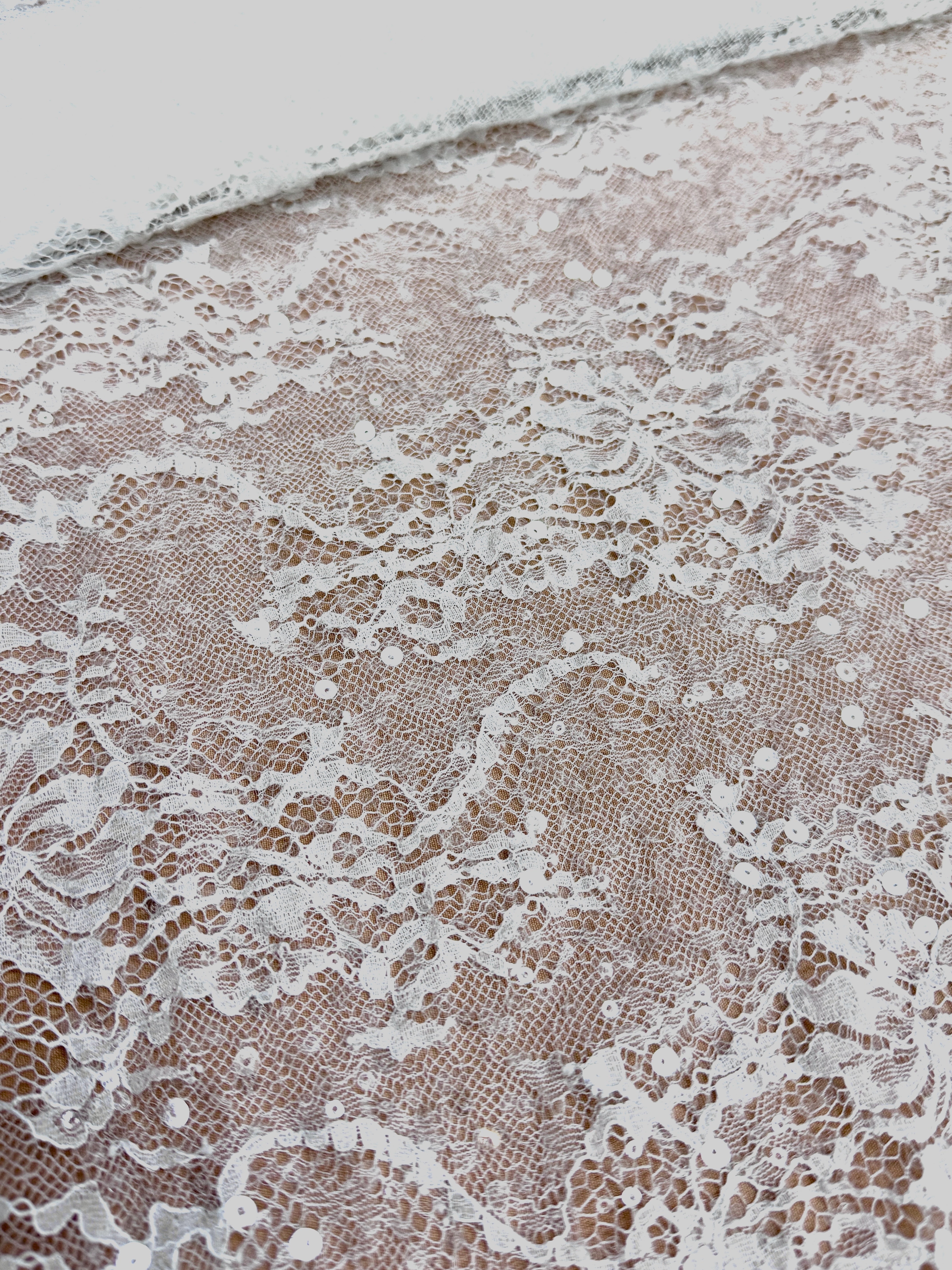 Dantela Chantilly Ivory cu Paiete - Cupon 3 m