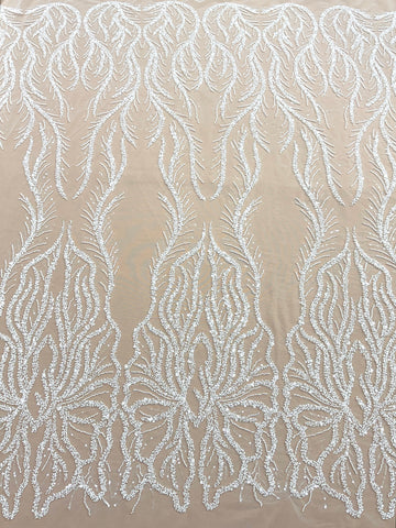 Dantela Couture Ivory cu Panou, cu Margele si Paiete