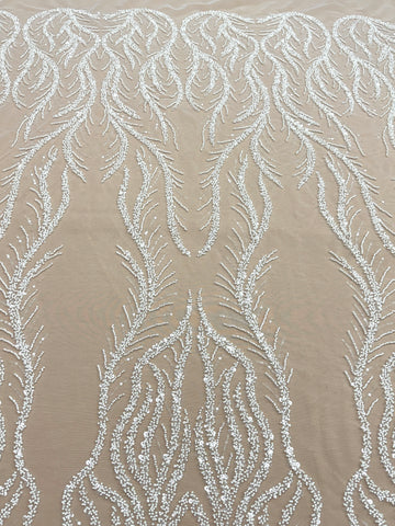 Dantela Couture Ivory cu Panou, cu Margele si Paiete