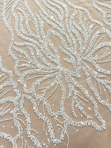 Dantela Couture Ivory cu Panou, cu Margele si Paiete