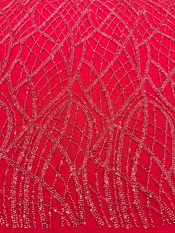 Dantela Couture Rosie cu Model Liniar, cu Margele si Paiete