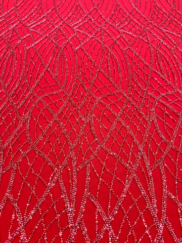 Dantela Couture Rosie cu Model Liniar, cu Margele si Paiete