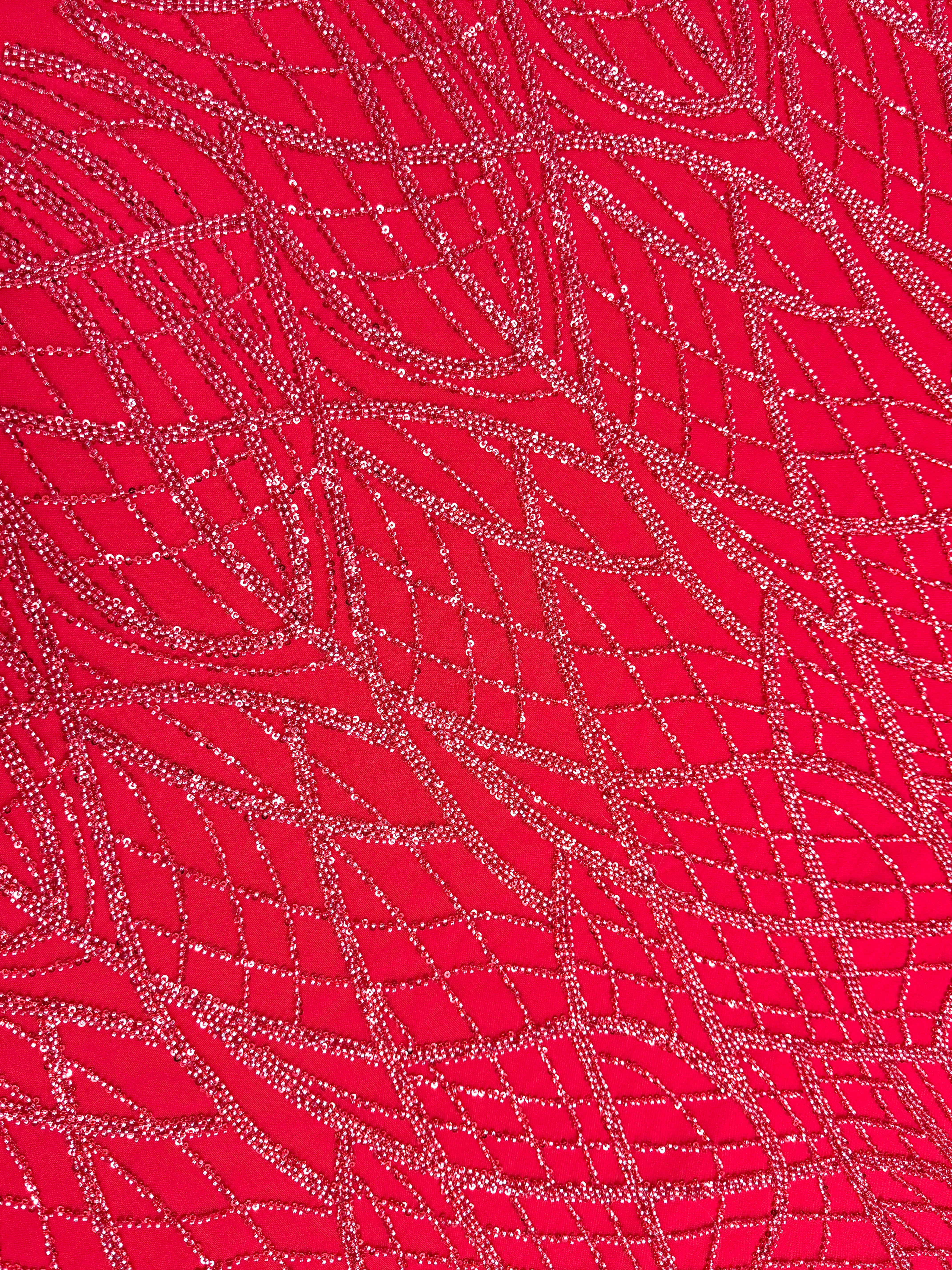 Dantela Couture Rosie cu Model Liniar, cu Margele si Paiete