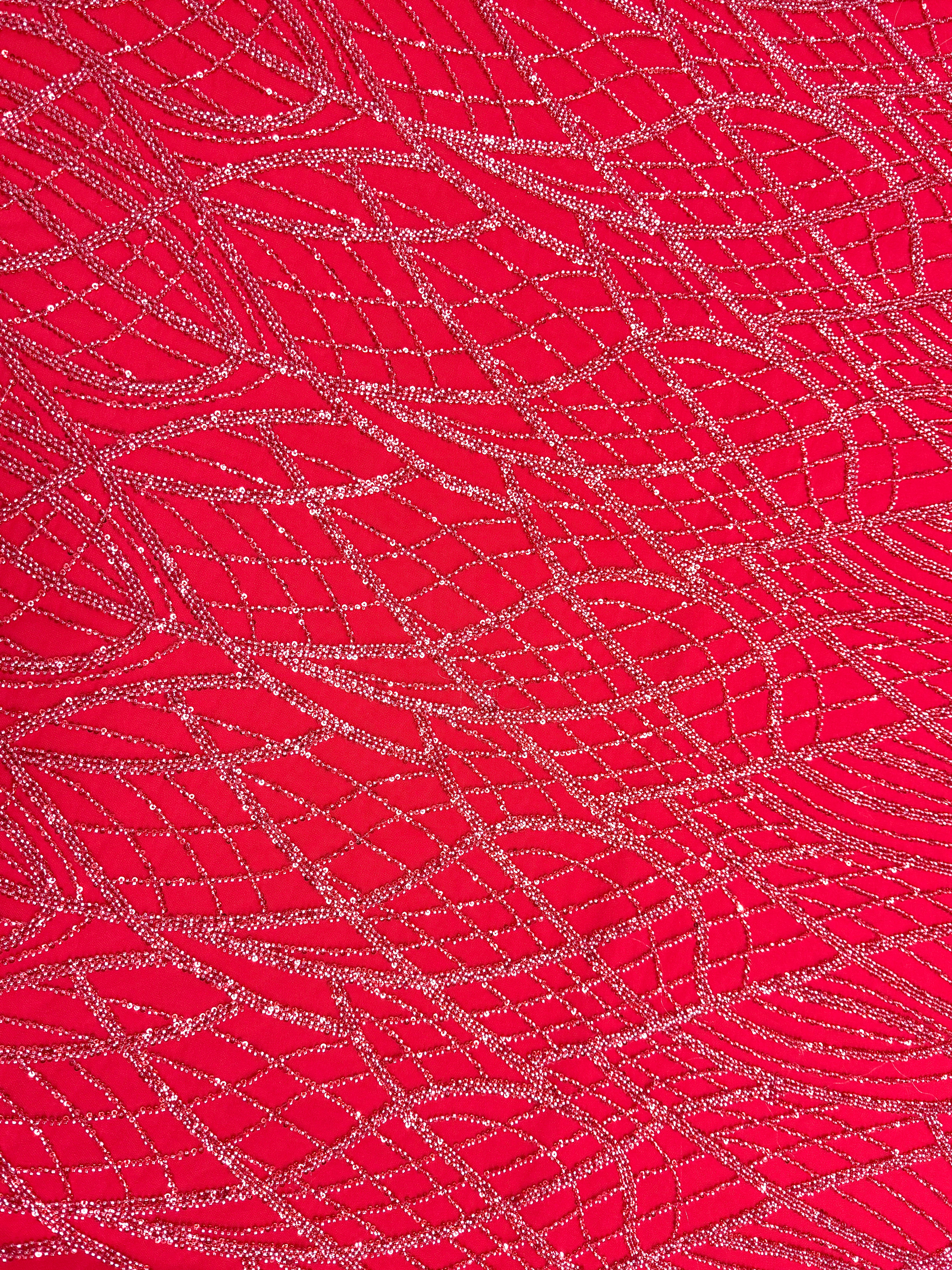 Dantela Couture Rosie cu Model Liniar, cu Margele si Paiete