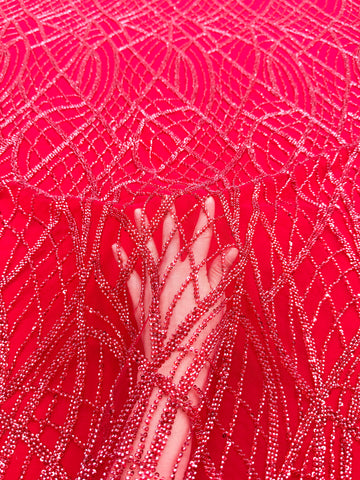 Dantela Couture Rosie cu Model Liniar, cu Margele si Paiete