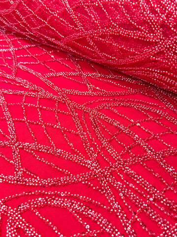 Dantela Couture Rosie cu Model Liniar, cu Margele si Paiete