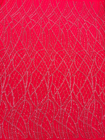 Dantela Couture Rosie cu Model Liniar, cu Margele si Paiete