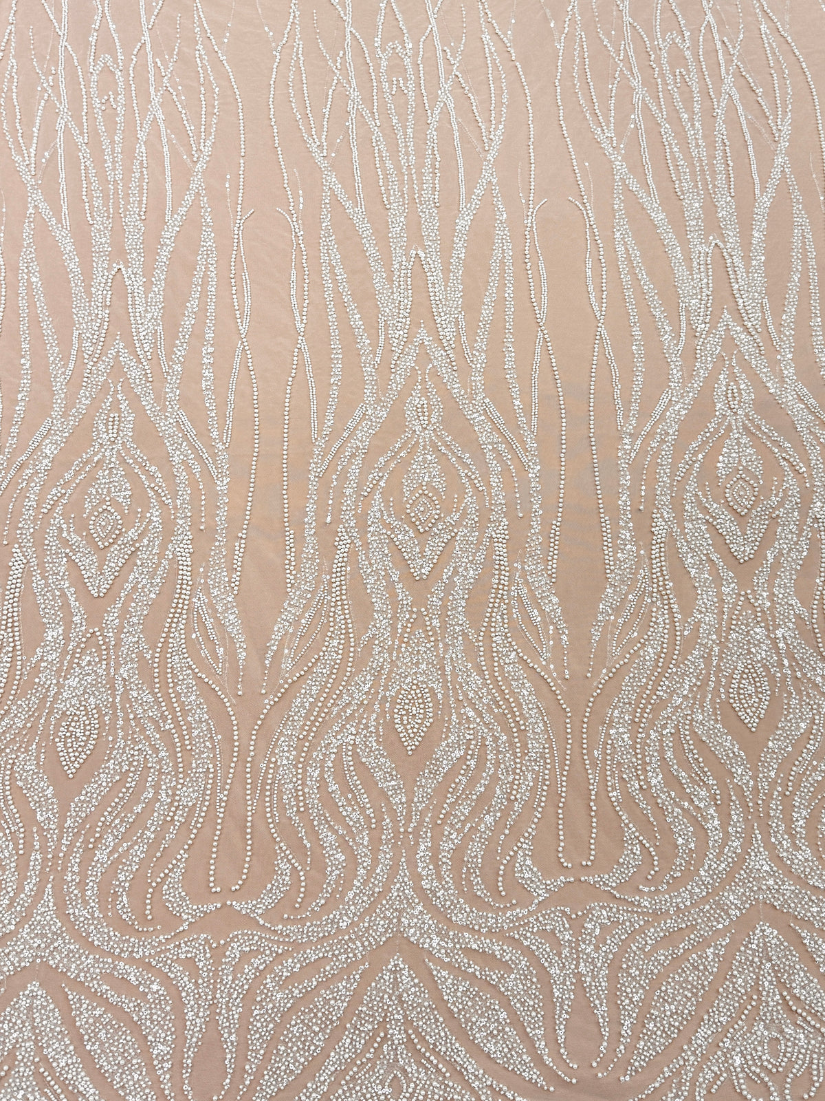 Ivory Lace with Geometric Pattern, with Pearls, Beads and Sequins