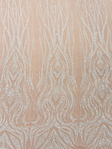 Ivory Lace with Geometric Pattern, with Pearls, Beads and Sequins