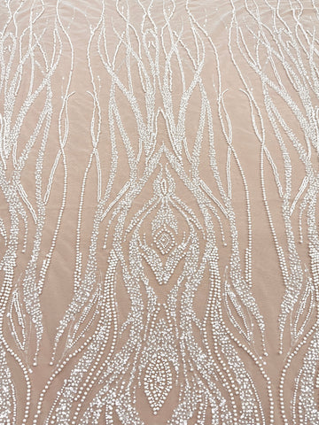 Ivory Lace with Geometric Pattern, with Pearls, Beads and Sequins