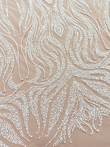 Ivory Lace with Geometric Pattern, with Pearls, Beads and Sequins