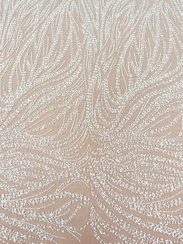 Ivory Lace with Geometric Pattern, with Pearls, Beads and Sequins