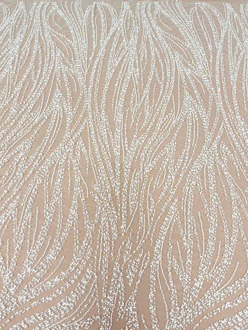 Ivory Lace with Geometric Pattern, with Pearls, Beads and Sequins