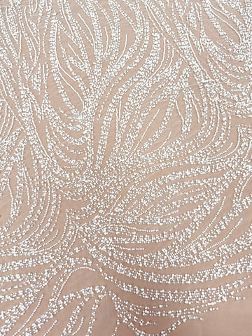 Ivory Lace with Geometric Pattern, with Pearls, Beads and Sequins