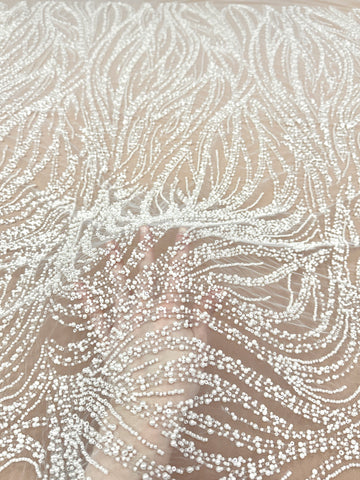 Ivory Lace with Geometric Pattern, with Pearls, Beads and Sequins