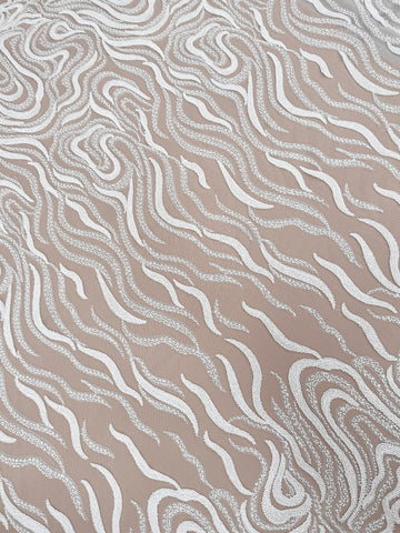 Dantela Ivory cu Model Geometric, cu Margele si Paiete