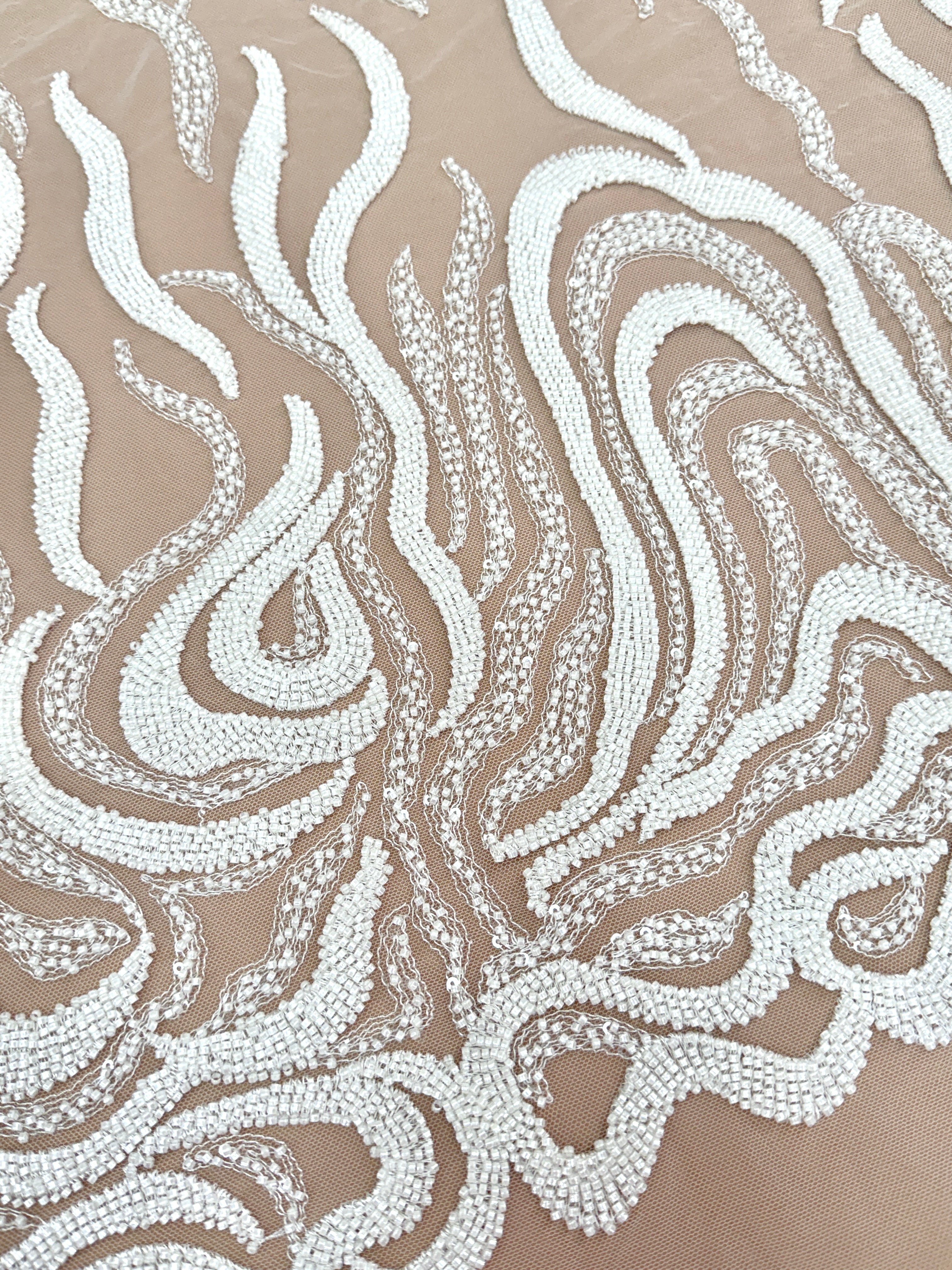 Ivory Lace with Geometric Pattern, with Beads and Sequins