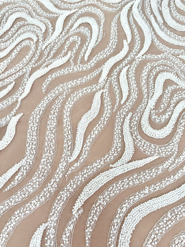 Ivory Lace with Geometric Pattern, with Beads and Sequins