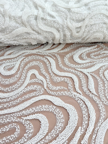 Dantela Ivory cu Model Geometric, cu Margele si Paiete