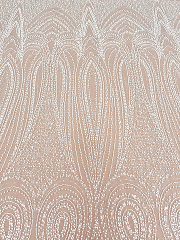 Ivory Lace with Geometric Pattern, with Pearls, Beads and Sequins