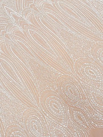 Ivory Lace with Geometric Pattern, with Pearls, Beads and Sequins