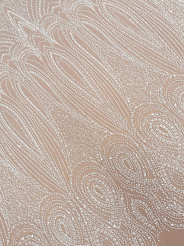 Dantela Ivory cu Model Geometric, cu Perle, Margele si Paiete